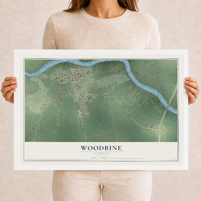 Woodbine, Georgia map print, 12" x 18" W/ White Ayous Wood Frame mockup