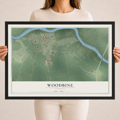 Woodbine, Georgia map print, 18" x 24" W/ Black Ayous Wood Frame mockup