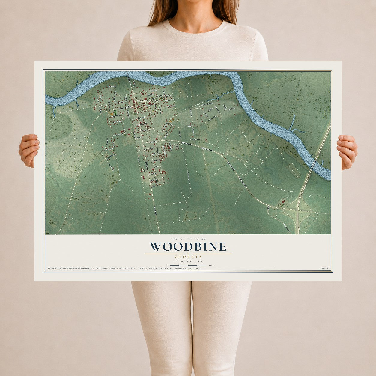 Woodbine, Georgia map print, 24" x 36" Archival Matte Print mockup