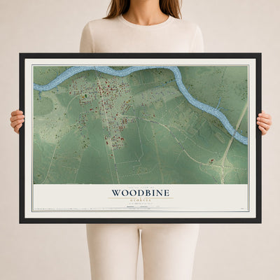 Woodbine, Georgia map print, 24" x 36" W/ Black Ayous Wood Frame mockup