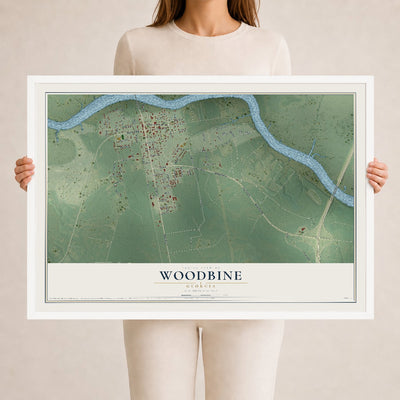 Woodbine, Georgia map print, 24" x 36" W/ White Ayous Wood Frame mockup