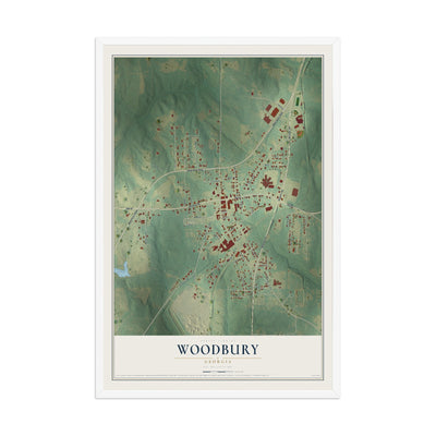 Woodbury, Georgia map print, 12" x 18" W/ White Ayous Wood Frame mockup