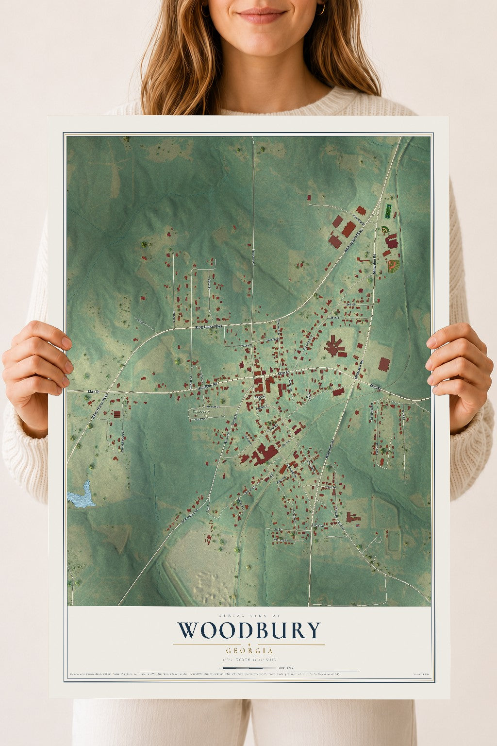 Woodbury, Georgia map print, 18" x 24" Archival Matte Print mockup