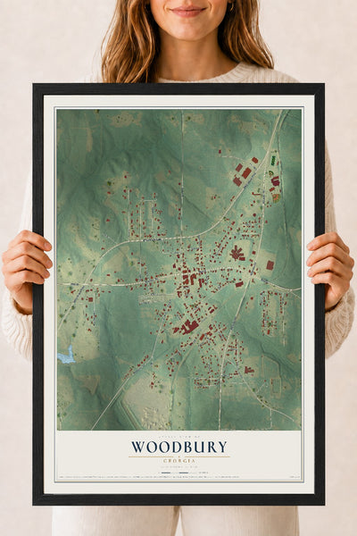 Woodbury, Georgia map print, 18" x 24" W/ Black Ayous Wood Frame mockup