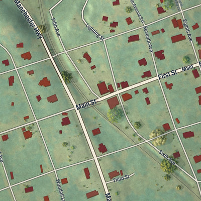 Close-up 1 of the Woodland, Georgia map artwork