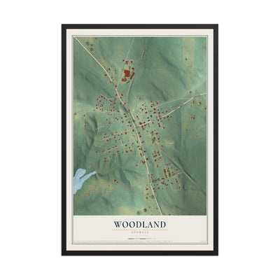 Woodland, Georgia map print, 12" x 18" W/ Black Ayous Wood Frame mockup