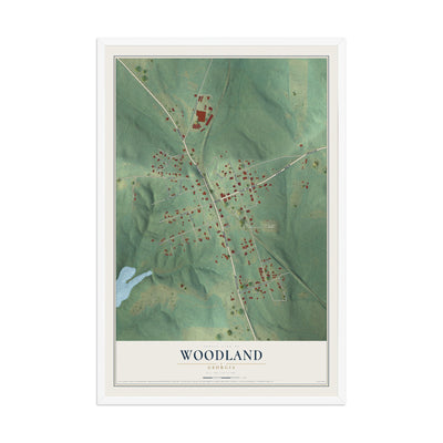 Woodland, Georgia map print, 12" x 18" W/ White Ayous Wood Frame mockup