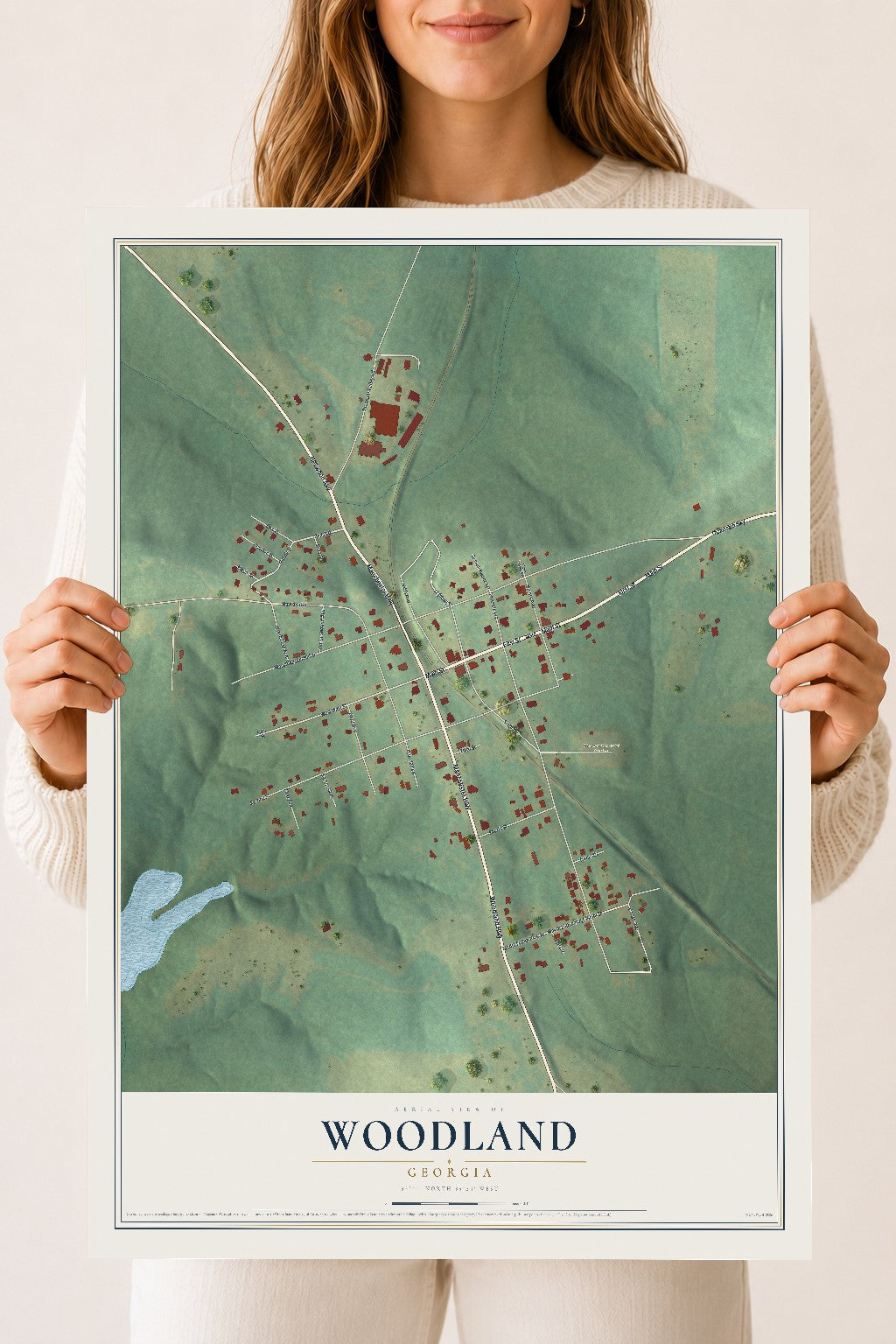 Woodland, Georgia map print, 18" x 24" Archival Matte Print mockup