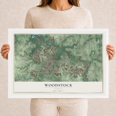 Woodstock, Georgia map print, 12" x 18" W/ White Ayous Wood Frame mockup