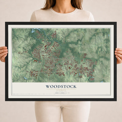 Woodstock, Georgia map print, 18" x 24" W/ Black Ayous Wood Frame mockup