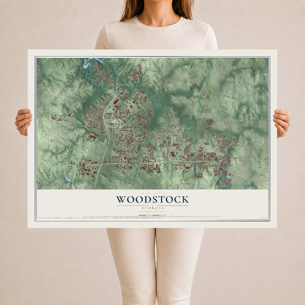 Woodstock, Georgia map print, 24" x 36" Archival Matte Print mockup