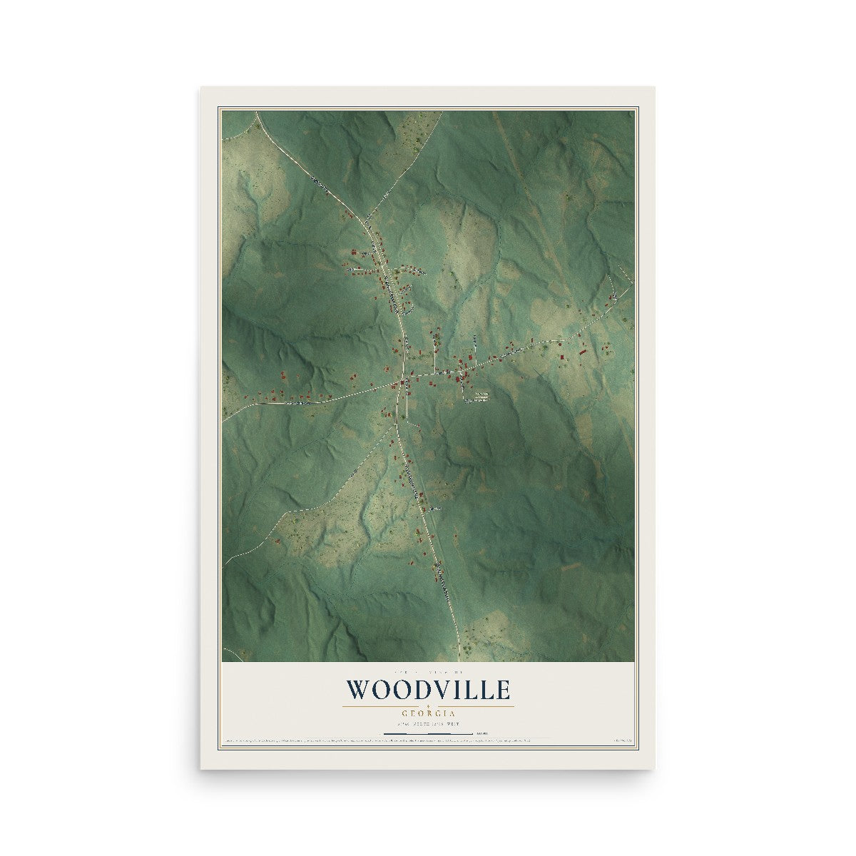 Woodville, Georgia map print, 12" x 18" Archival Matte Print mockup