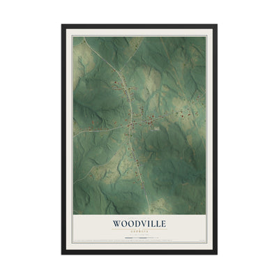 Woodville, Georgia map print, 12" x 18" W/ Black Ayous Wood Frame mockup