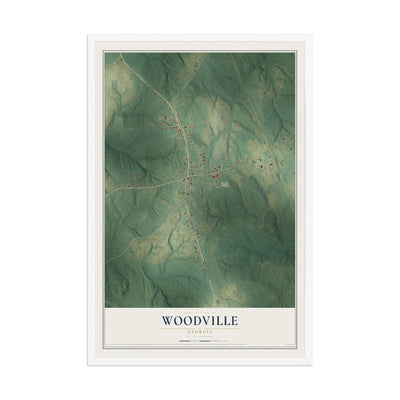 Woodville, Georgia map print, 12" x 18" W/ White Ayous Wood Frame mockup