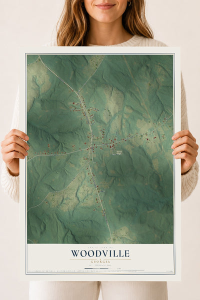 Woodville, Georgia map print, 18" x 24" Archival Matte Print mockup