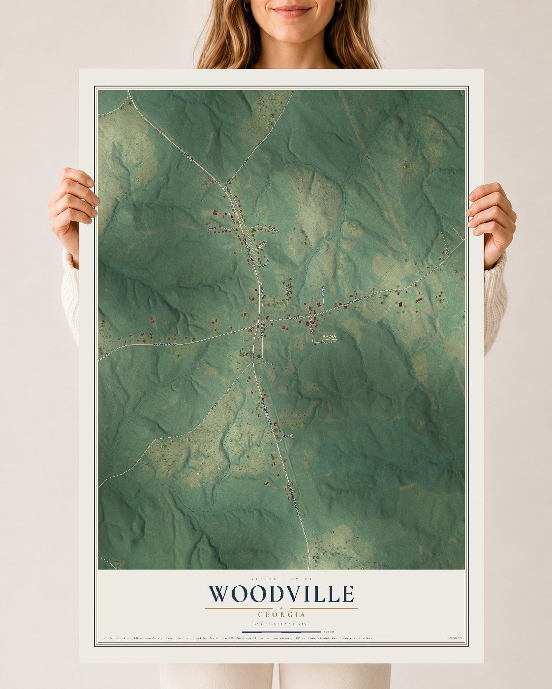 Woodville, Georgia map print, 24" x 36" Archival Matte Print mockup