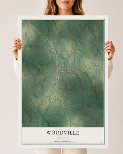 Woodville, Georgia map print, 24" x 36" Archival Matte Print mockup