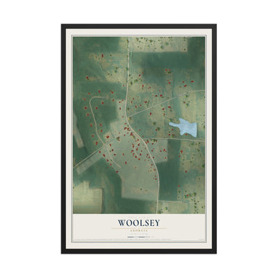 Woolsey, Georgia map print, 12" x 18" W/ Black Ayous Wood Frame mockup