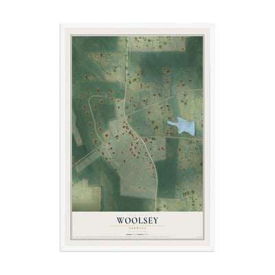 Woolsey, Georgia map print, 12" x 18" W/ White Ayous Wood Frame mockup