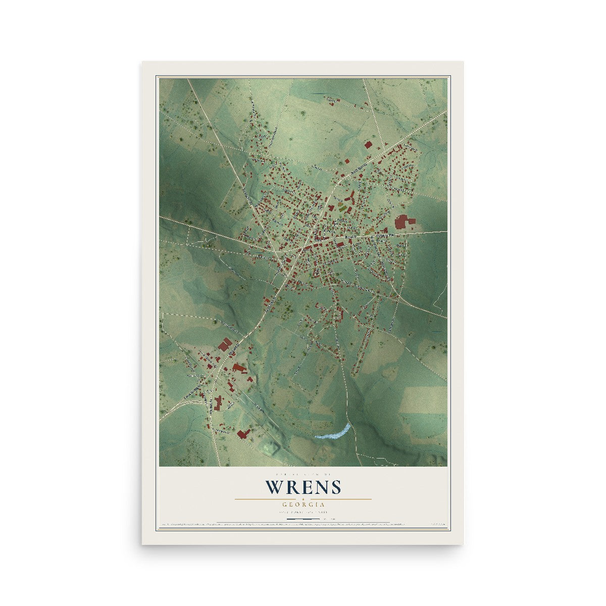 Wrens, Georgia map print, 12" x 18" Archival Matte Print mockup
