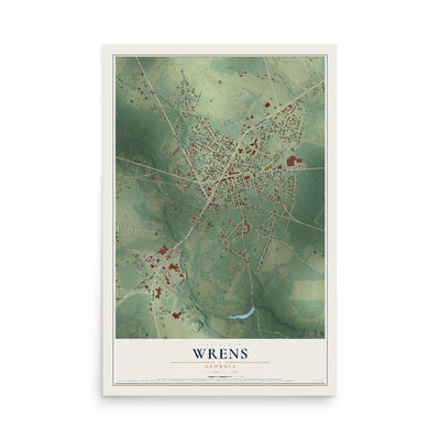 Wrens, Georgia map print, 12" x 18" Archival Matte Print mockup