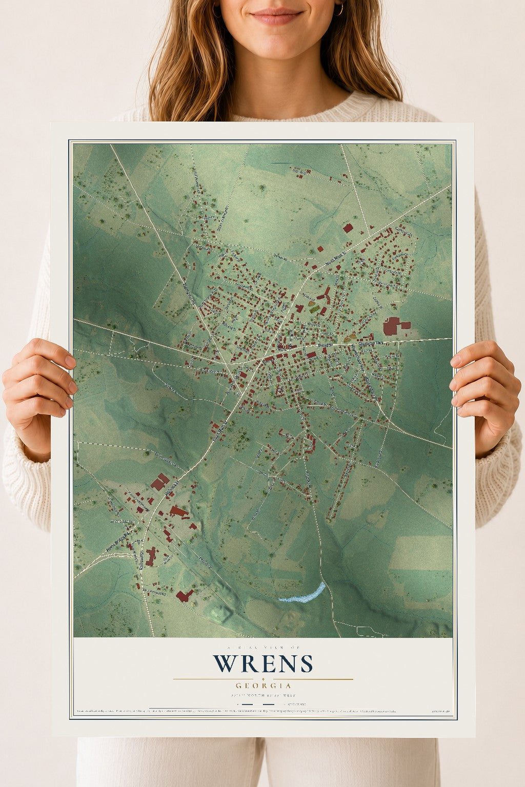 Wrens, Georgia map print, 18" x 24" Archival Matte Print mockup