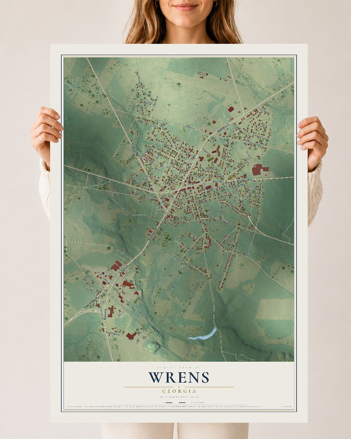 Wrens, Georgia map print, 24" x 36" Archival Matte Print mockup