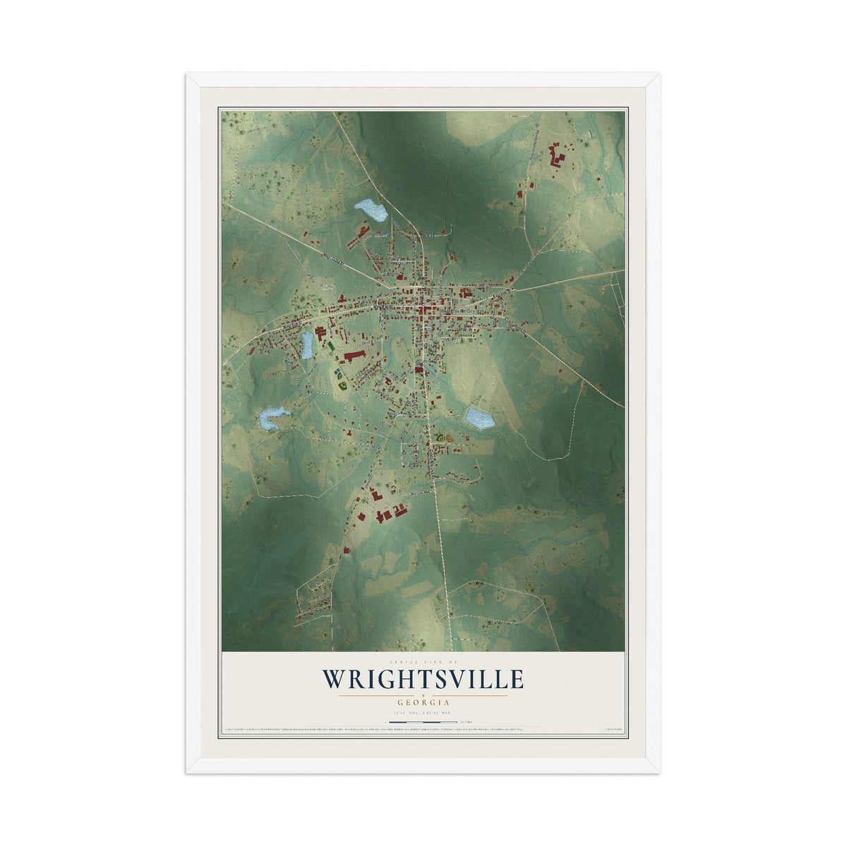 Wrightsville, Georgia map print, 12" x 18" W/ White Ayous Wood Frame mockup