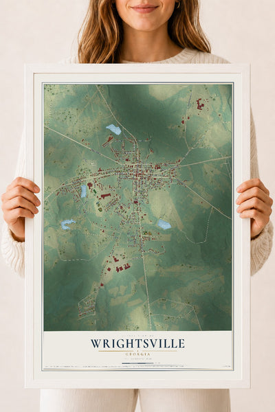 Wrightsville, Georgia map print, 18" x 24" W/ White Ayous Wood Frame mockup