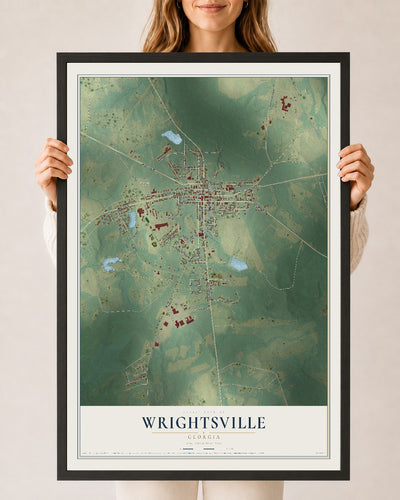 Wrightsville, Georgia map print, 24" x 36" W/ Black Ayous Wood Frame mockup