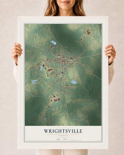 Wrightsville, Georgia map print, 24" x 36" W/ White Ayous Wood Frame mockup