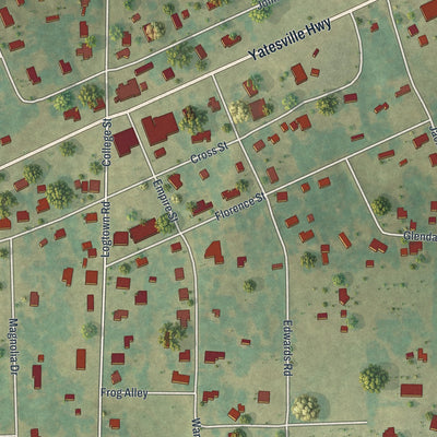 Close-up 1 of the Yatesville, Georgia map artwork