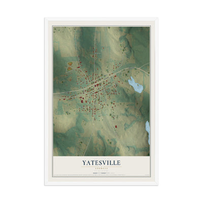 Yatesville, Georgia map print, 12" x 18" W/ White Ayous Wood Frame mockup