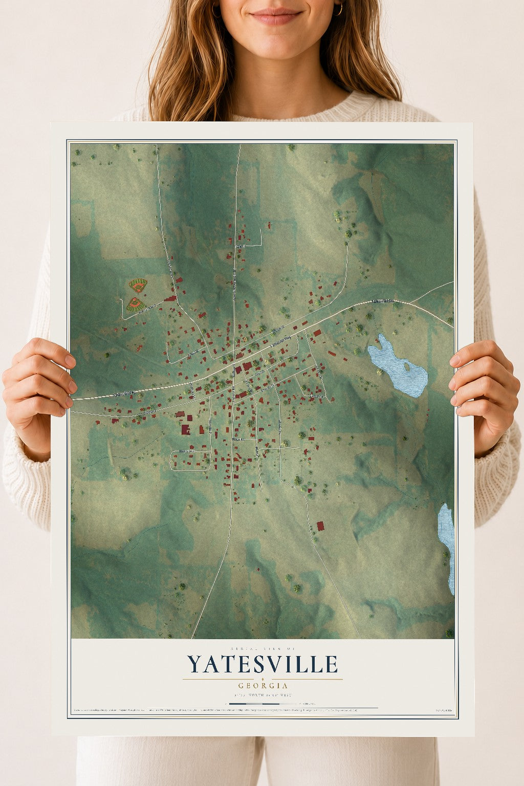 Yatesville, Georgia map print, 18" x 24" Archival Matte Print mockup
