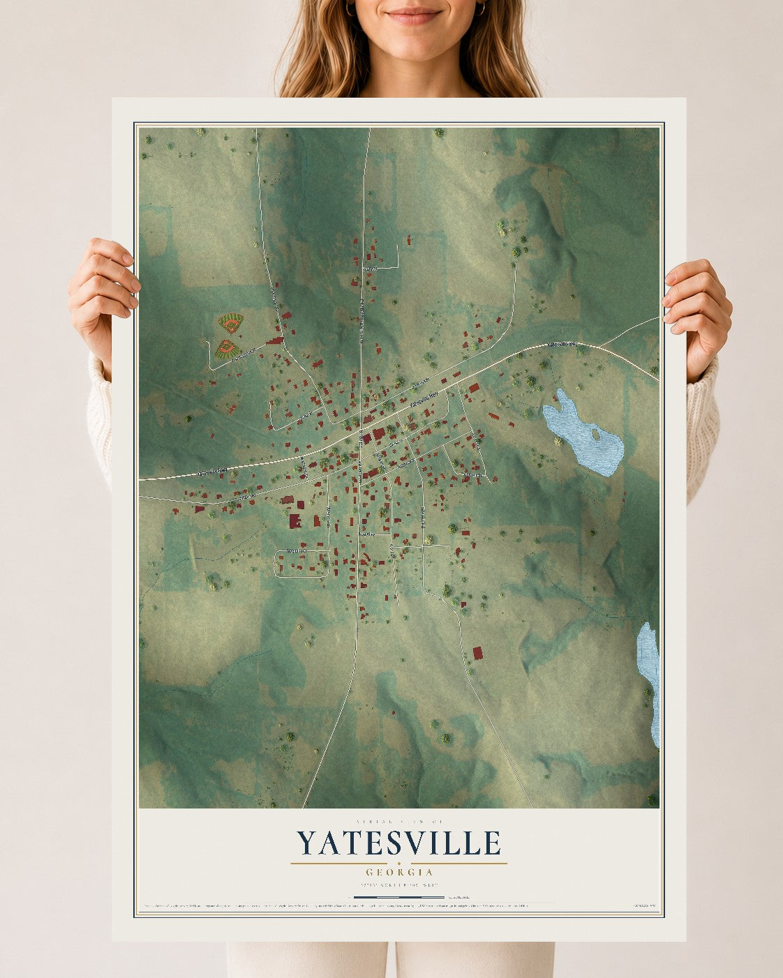 Yatesville, Georgia map print, 24" x 36" Archival Matte Print mockup