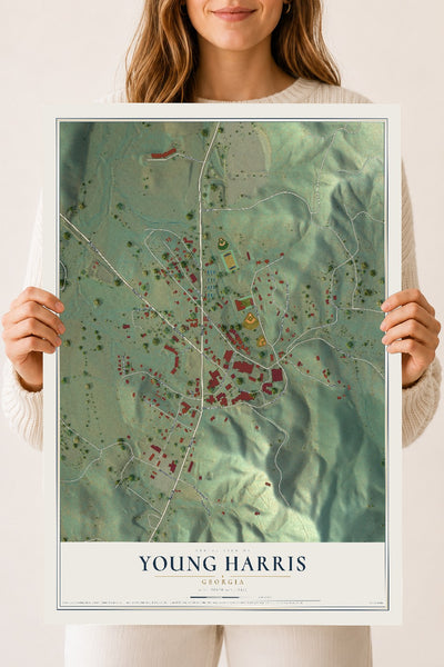 Young Harris, Georgia map print, 18" x 24" Archival Matte Print mockup