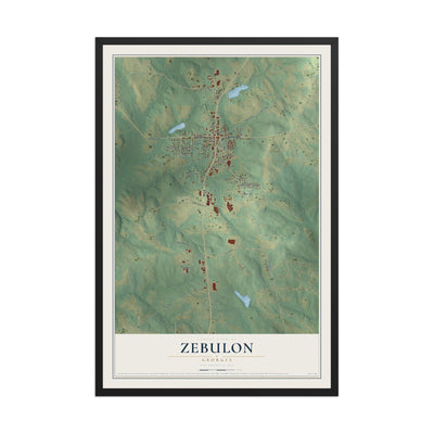 Zebulon, Georgia map print, 12" x 18" W/ Black Ayous Wood Frame mockup