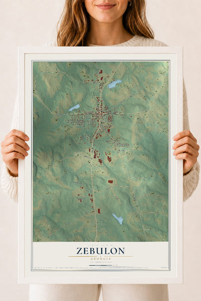 Zebulon, Georgia map print, 18" x 24" W/ White Ayous Wood Frame mockup