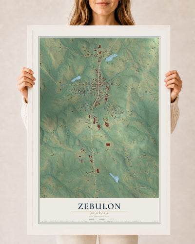 Zebulon, Georgia map print, 24" x 36" W/ White Ayous Wood Frame mockup