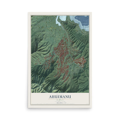 Map of Ahuimanu, Hawaii, 12 x 18 inch unframed archival matte print