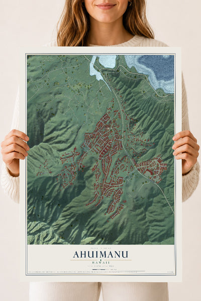 Map of Ahuimanu, Hawaii, 18 x 24 inch unframed archival matte print