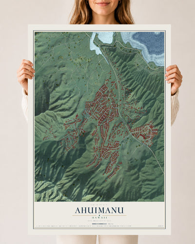 Map of Ahuimanu, Hawaii, 24 x 36 inch unframed archival matte print