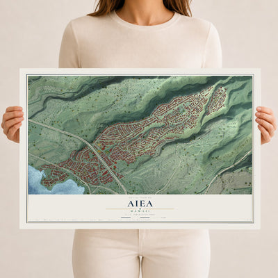 Map of Aiea, Hawaii, 12 x 18 inch unframed archival matte print
