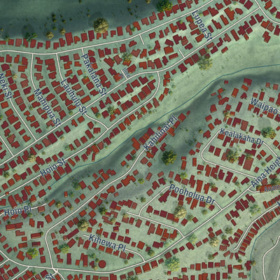 Second close-up of the map of Aiea, Hawaii print showing more streets and buildings