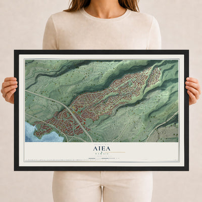 Map of Aiea, Hawaii, 12 x 18 inch print in a black wood frame