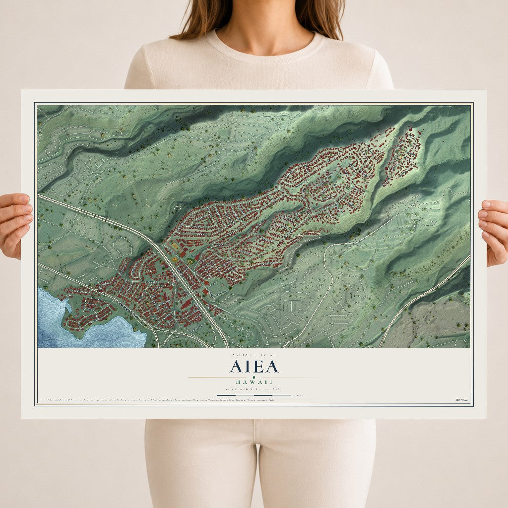 Map of Aiea, Hawaii, 18 x 24 inch unframed archival matte print
