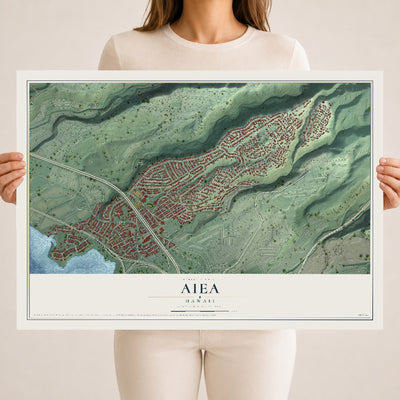 Map of Aiea, Hawaii, 18 x 24 inch unframed archival matte print