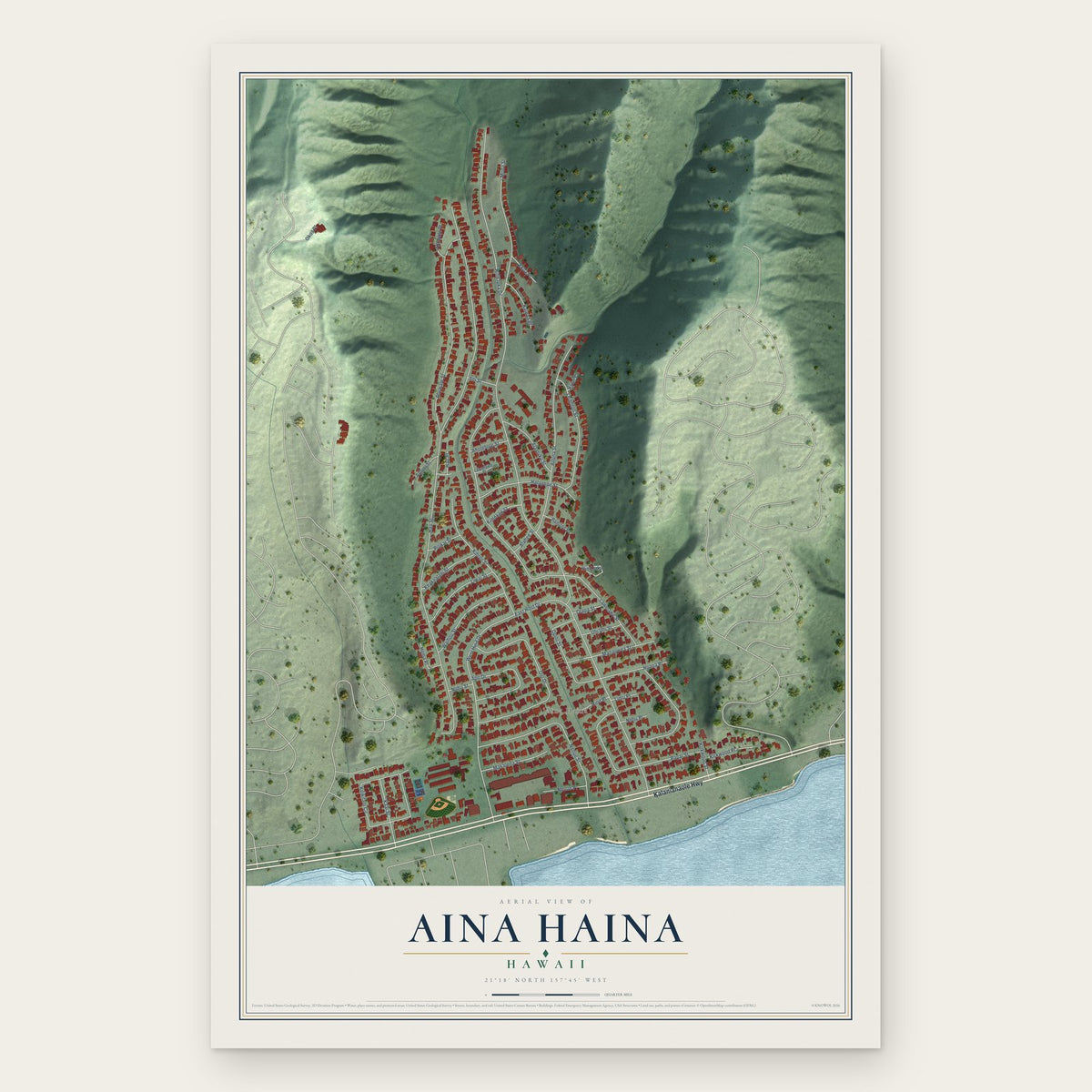 Aina Haina, Hawaii map print, the full design