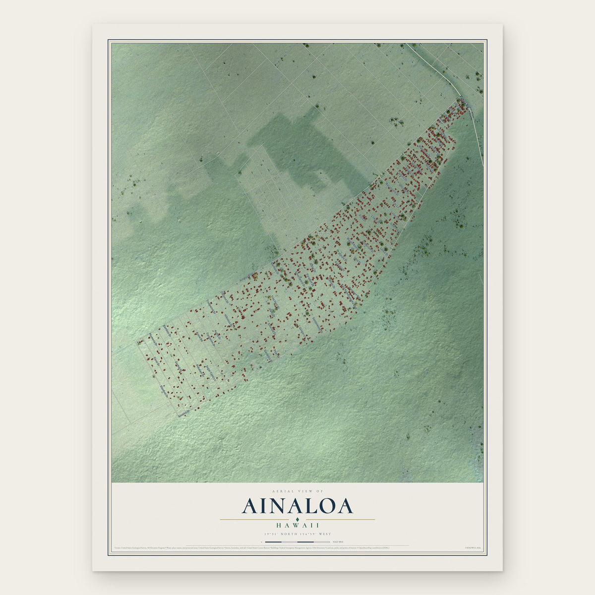 Ainaloa, Hawaii map print, the full design