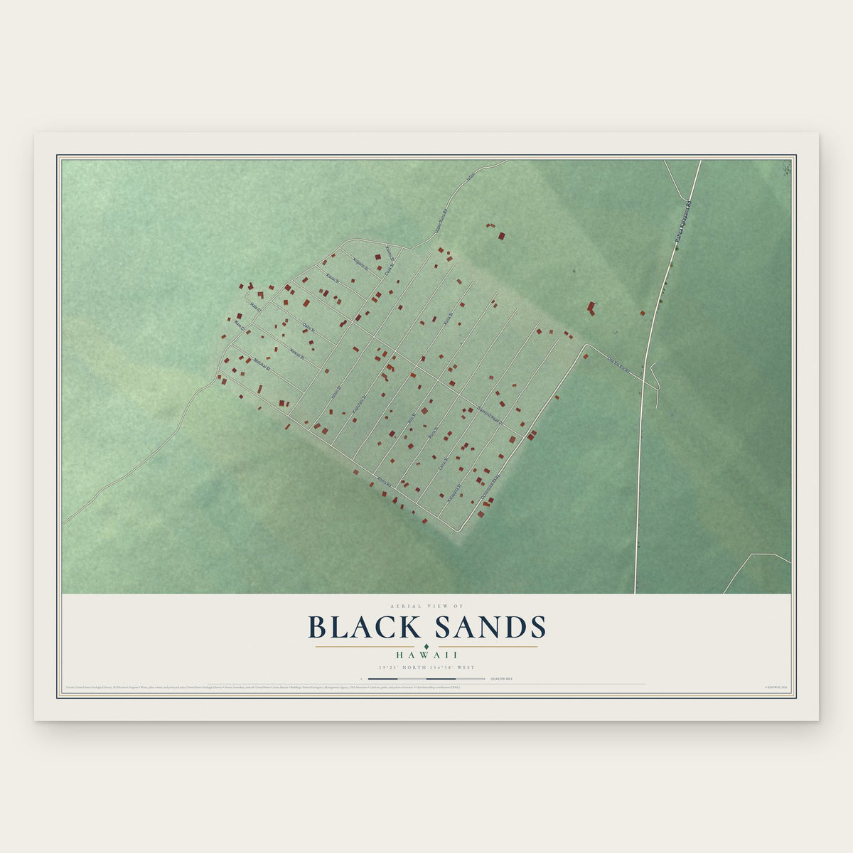 Black Sands, Hawaii map print, the full design